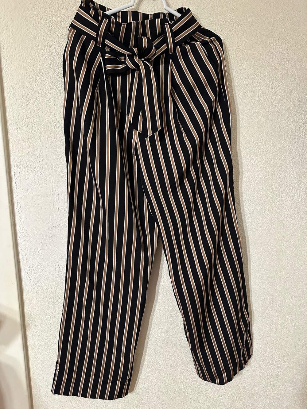 7 For All Mankind Trousers Women Black/Tan Viscose Striped Wide Leg Size M